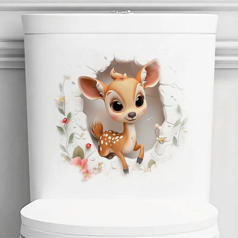 

MT946# 3D Cartoon Deer Stickers, Bright Wall for Home, Cabinet, Door,Toilet,Decoration, Vinyl Car Decals, Outdoor Indoor Use
