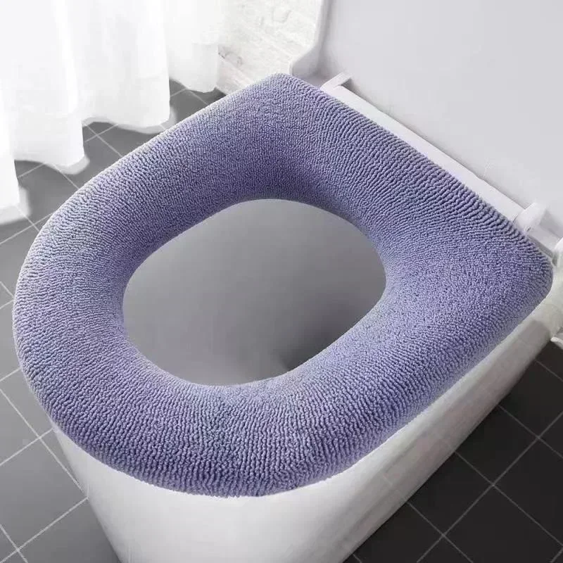 Winter Warm Toilet Seat Cover Closestool Mat Washable O-shape Pad Bathroom Accessories Knitting Pure Color Soft Bidet Cover