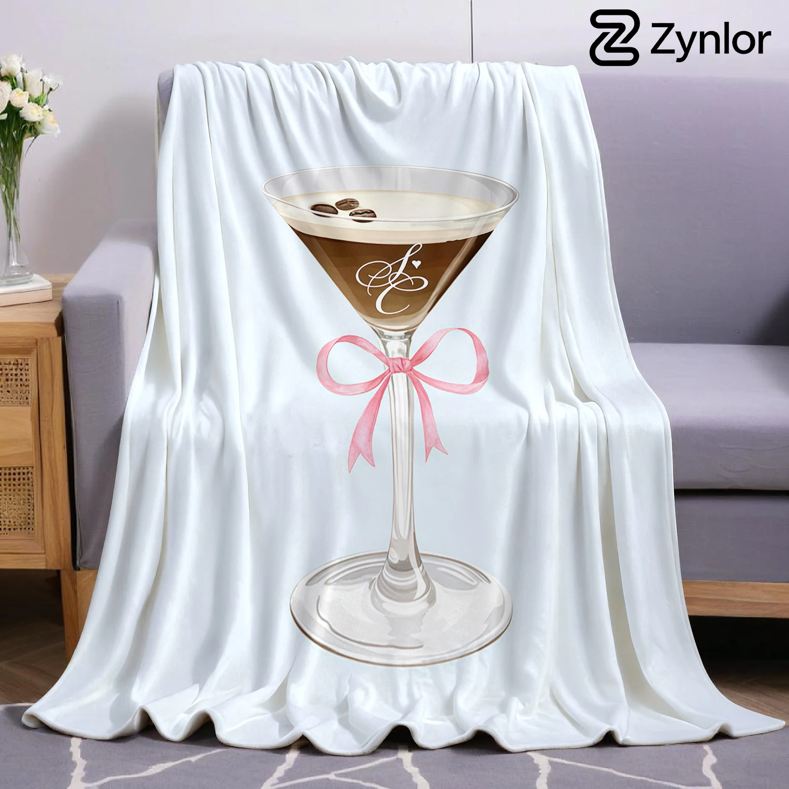 Coffee Martini Glass Ultra Soft Sherpa Fleece Blanket Fluffy Warm Halloween Cozy Throw for Sofa Couch Bedroom Gift All season