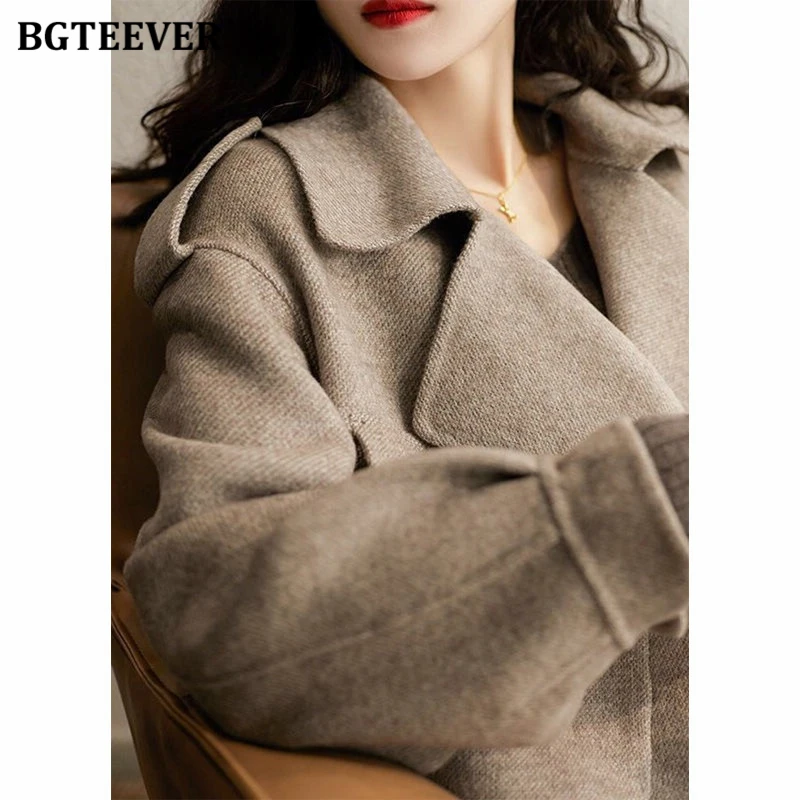 BGTEEVER Stylish Loose Women Woolen Jackets Autumn Winter Ladies Outwear Long Sleeve Thicken Warm Female Coats