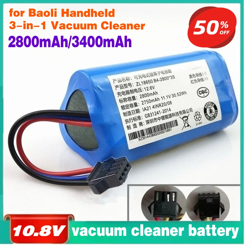 10.8V 2800mAh/3400mAh Lithium Battery for Baoli Handheld 3-in-1 Vacuum Cleaner FD-SWV-B Smart Floor Washer