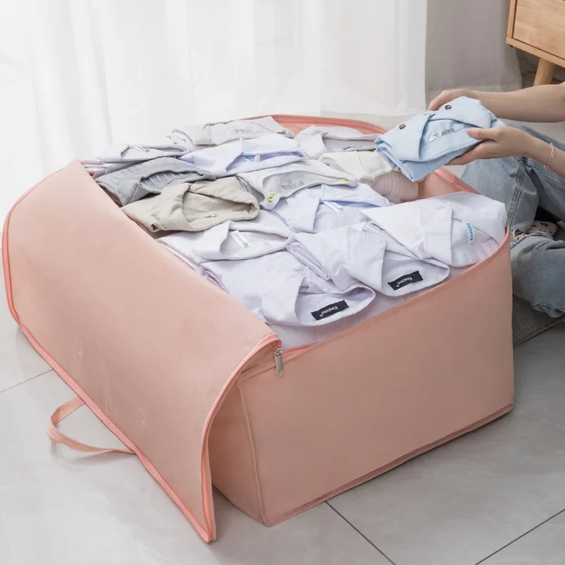 Large Capacity Non‑Woven Quilt Storage Bag, Bedroom Clothes & Sundries Organizer, Portable Packing Bag for Moving Luggage