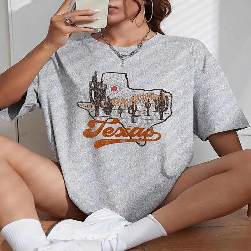 Texas Print Crew Neck T-Shirt Women T Shirt Summer Breathable Tshirt Street Tees Clothing Casual Sport Cool T-Shirts