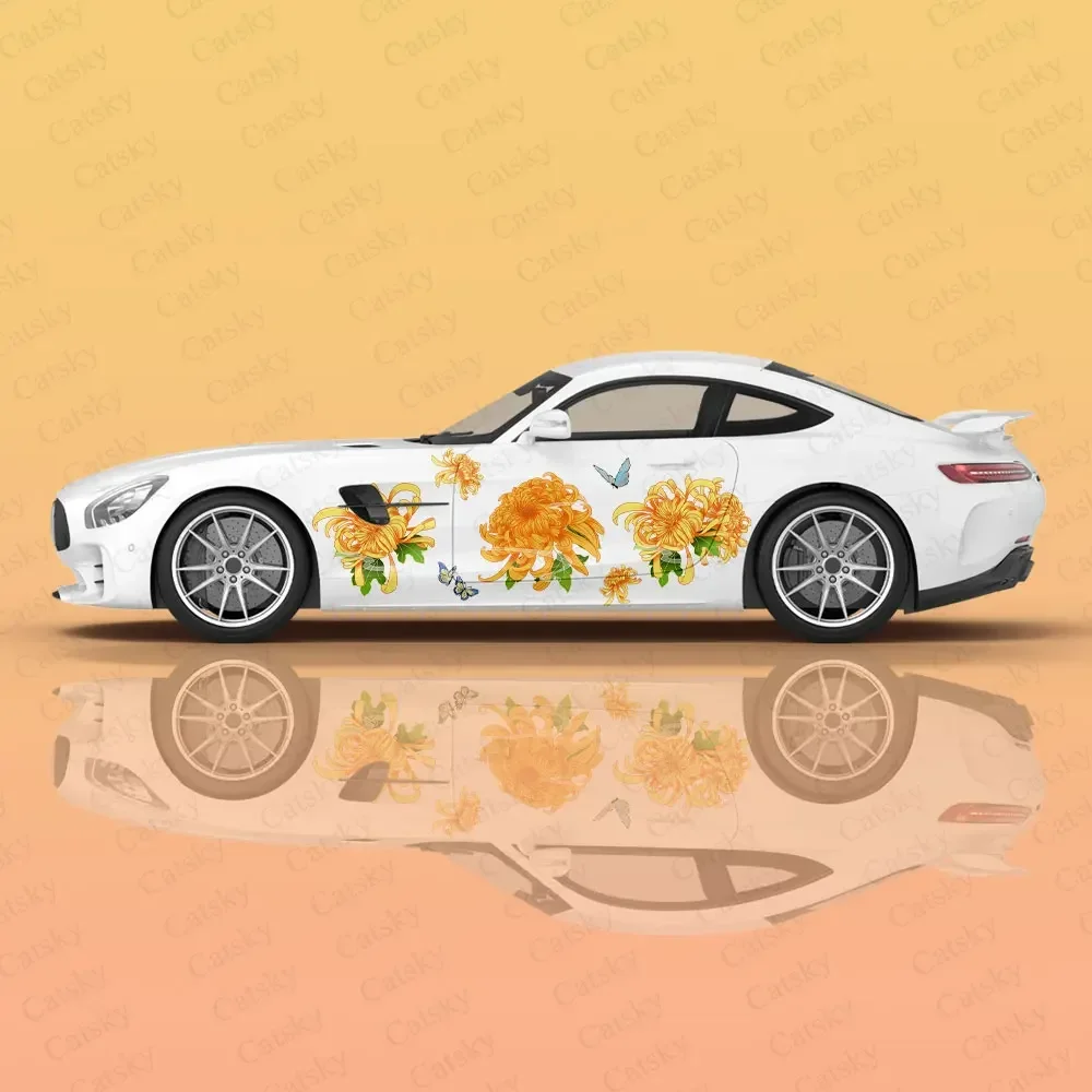 Chinese Ink Painting Chrysanthemum Car Body Stickers Vinyl Car Side Decal Decoration ﻿Auto Accessories Decoration Wrap Cover