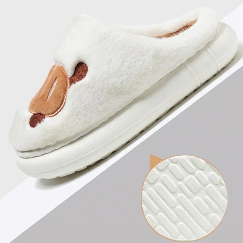 Niedliche Hausschuhe mit Welpenmuster aus Plüsch für Damen, Winter, dicke Sohle, rutschfest, Baumwollschuhe für das Schlafzimmer, gemütliche warme Hausschuhe, Größe 45 – Detail 8