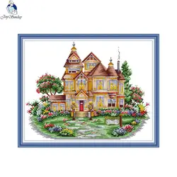 Joy Sunday 11/14CT Embroidery Painting Garden Villa Landscapes Cross Stitch Kits DMC Printed Canvas DIY Handmade Home Decoration