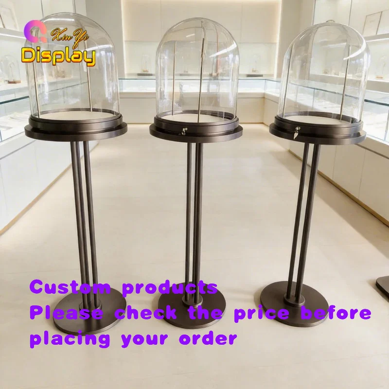 custom.High-Security Heavy-Duty Eco-Friendly Glass Dome Modern Customizable Jewelry Pedestal Metal Frame Lock High-Value Showcas