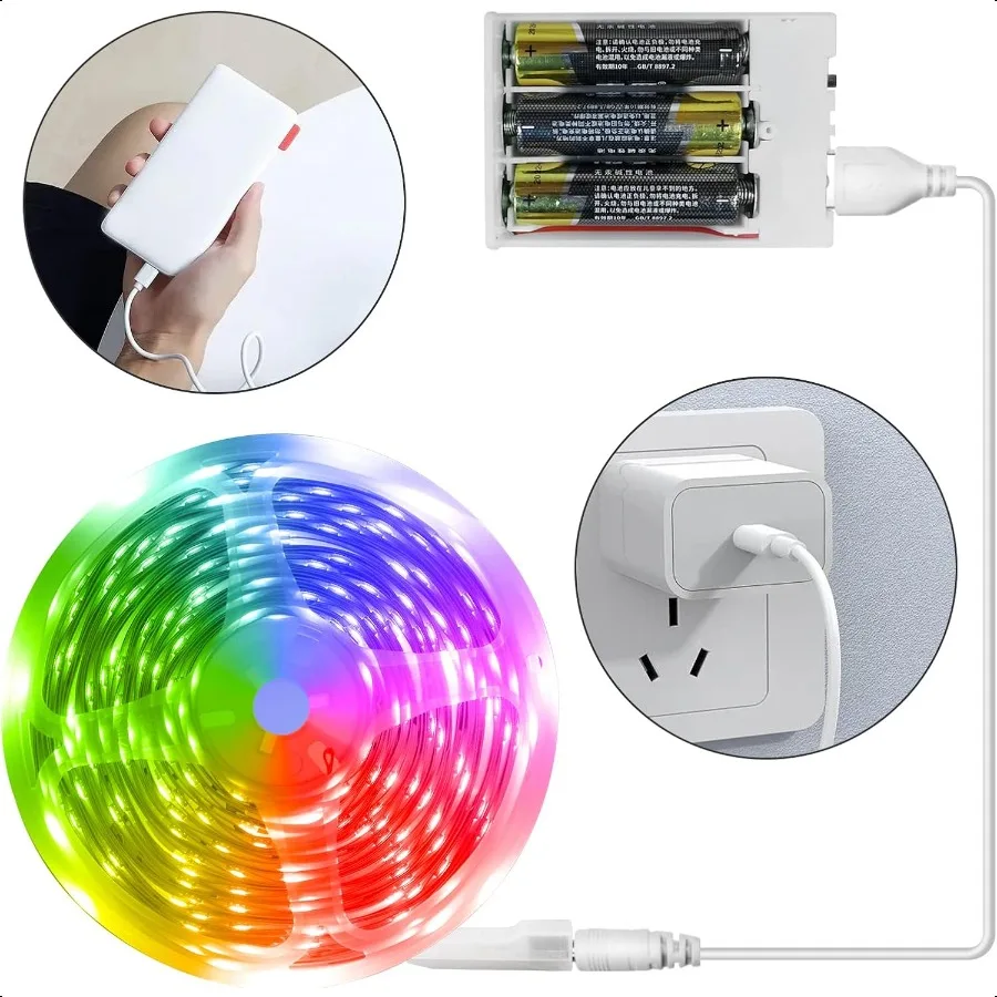 Bande lumineuse LED alimentée par batterie 25 pieds bande lumineuse LED à piles couleur changeante synchronisation de la musique App télécommande RGB USB LED