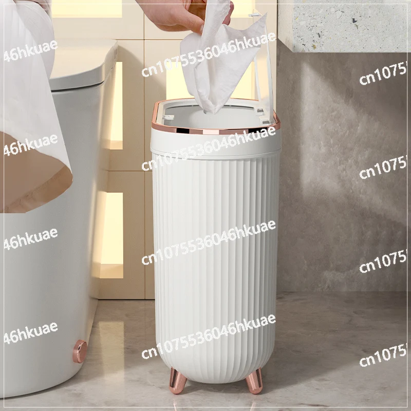 

12L Luxury Press Trash Can with Foot For Bathroom For Kitchen Garbage Toilet Waterproof Gold Trash Can With Lids