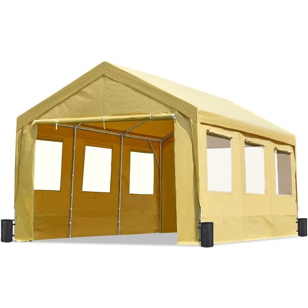 Heavy Duty Adjustable Height Carport with 6 Roll-up Ventilated Windows & Removable Sidewalls Car Canopy