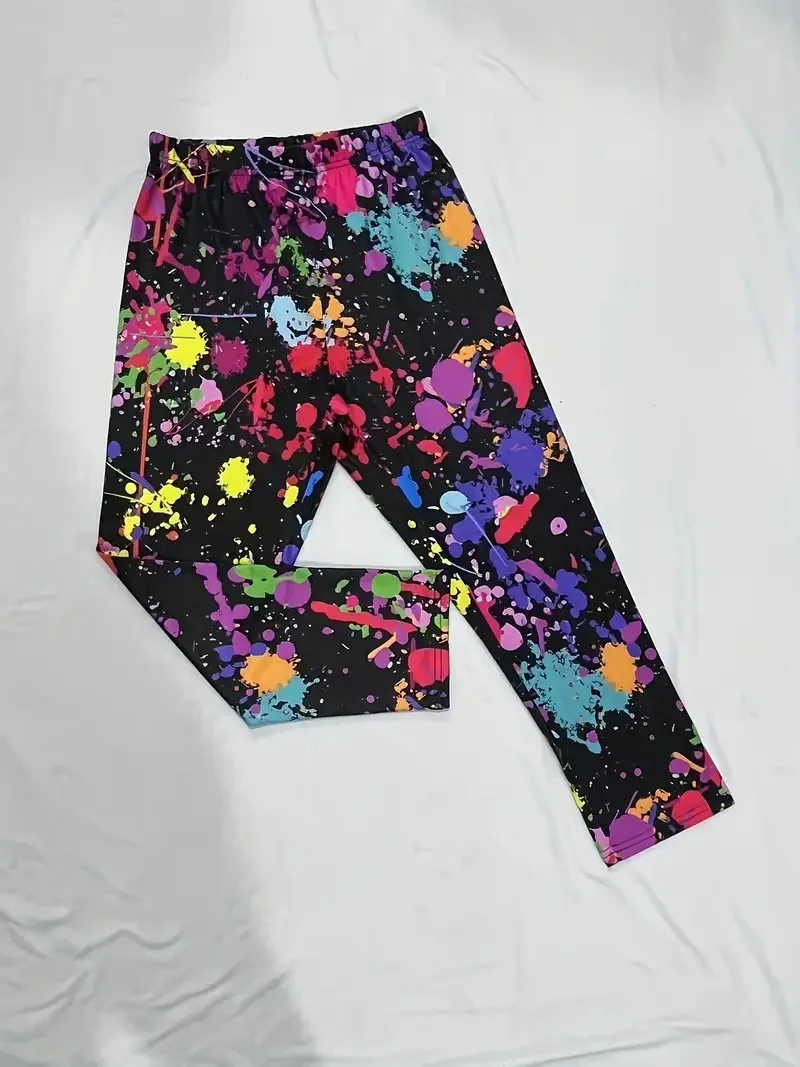 Art dye print stretch slim elastic waist tight casual leggings capri pants women