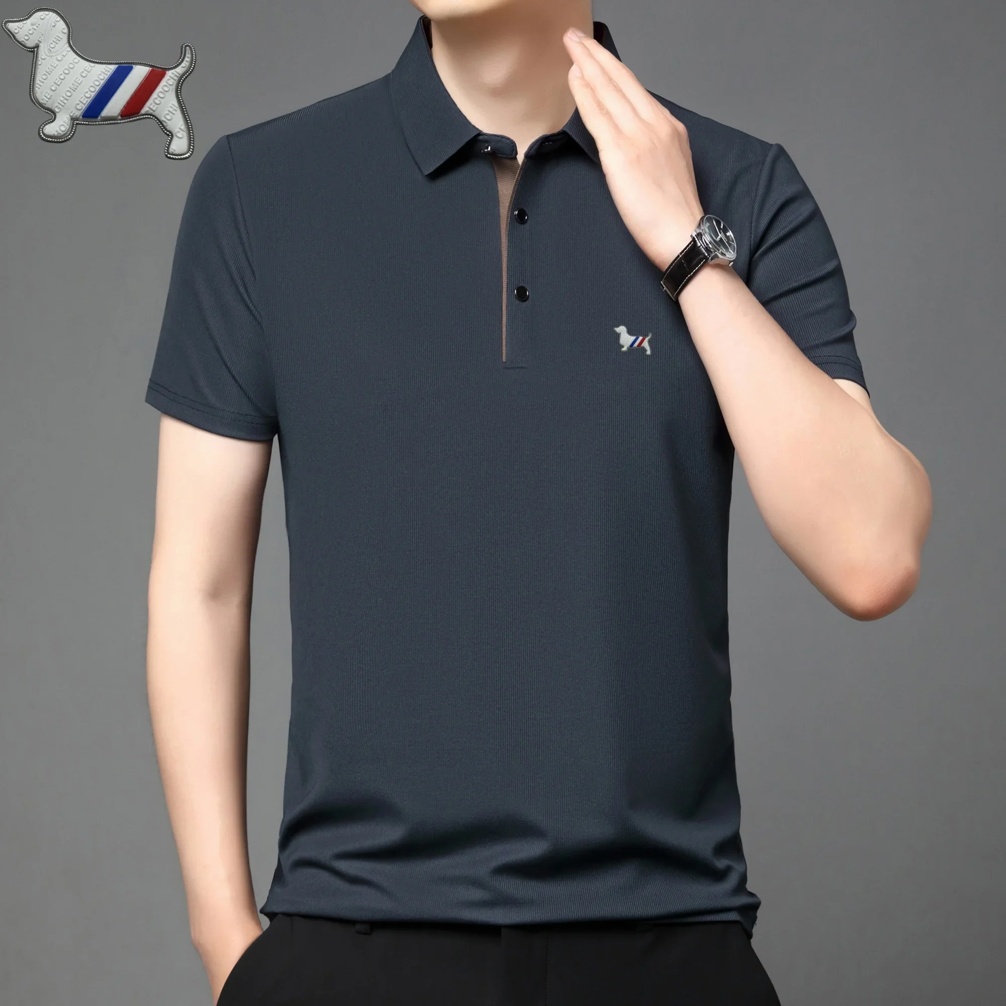 صيف جديد الرجال قميص بولو تنفس العلامة التجارية الفاخرة شعار تي شيرت مطبوع أزياء متقدمة مريحة عارضة قصيرة الأكمام
