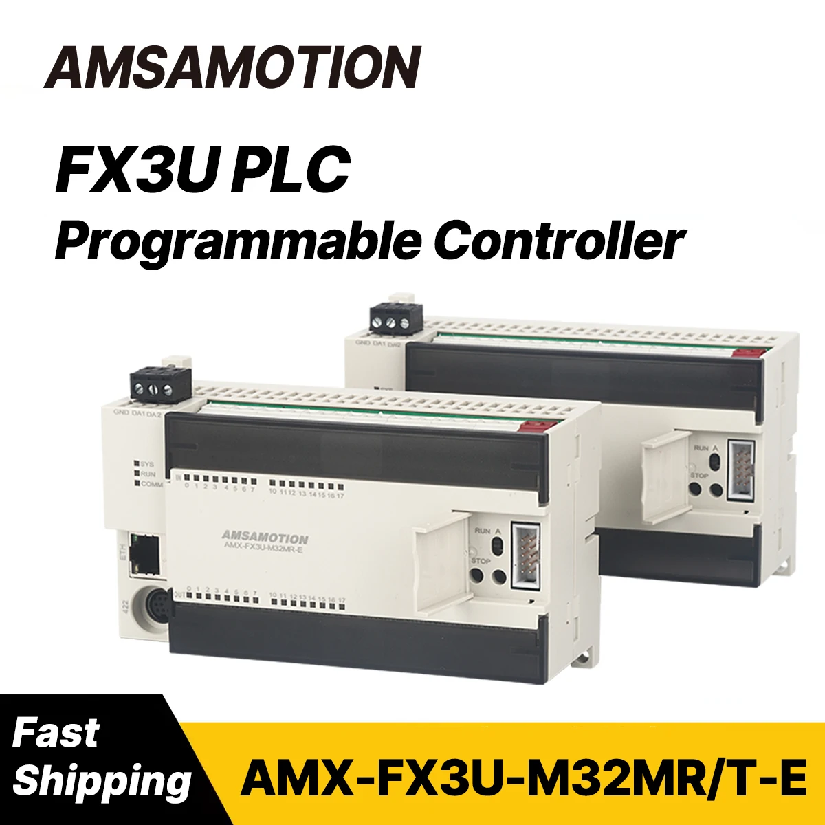 AMSAMOTION FX3U PLC Controller Compatible With Mitsubishi Ethernet Programming Digital Analog Input Output EM3A Expansion Module