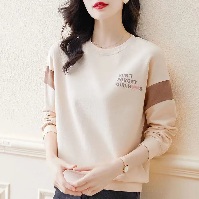 New Spring Autumn Fashion Trend Letter Printing Round Neck Loose Casual Versatile Simple Style Women\'s Long Sleeve Sweater
