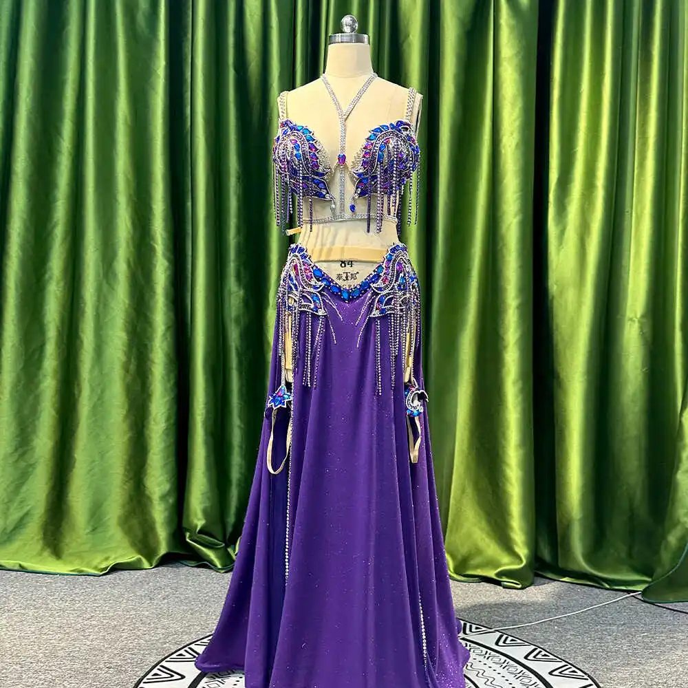 

Customized Belly Dance Clothes Group Competition Performance Set Exotic Dancewear Belly Dancing Bra Long Skirt Women