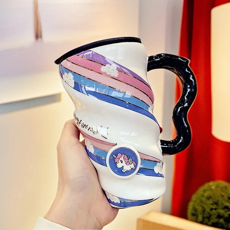 

Cute Mug with Lid Large Capacity Internet Celebrity Trendy Coffee Cup Household Ceramic Water Cup Ceramic Cup Coffee Mug 2