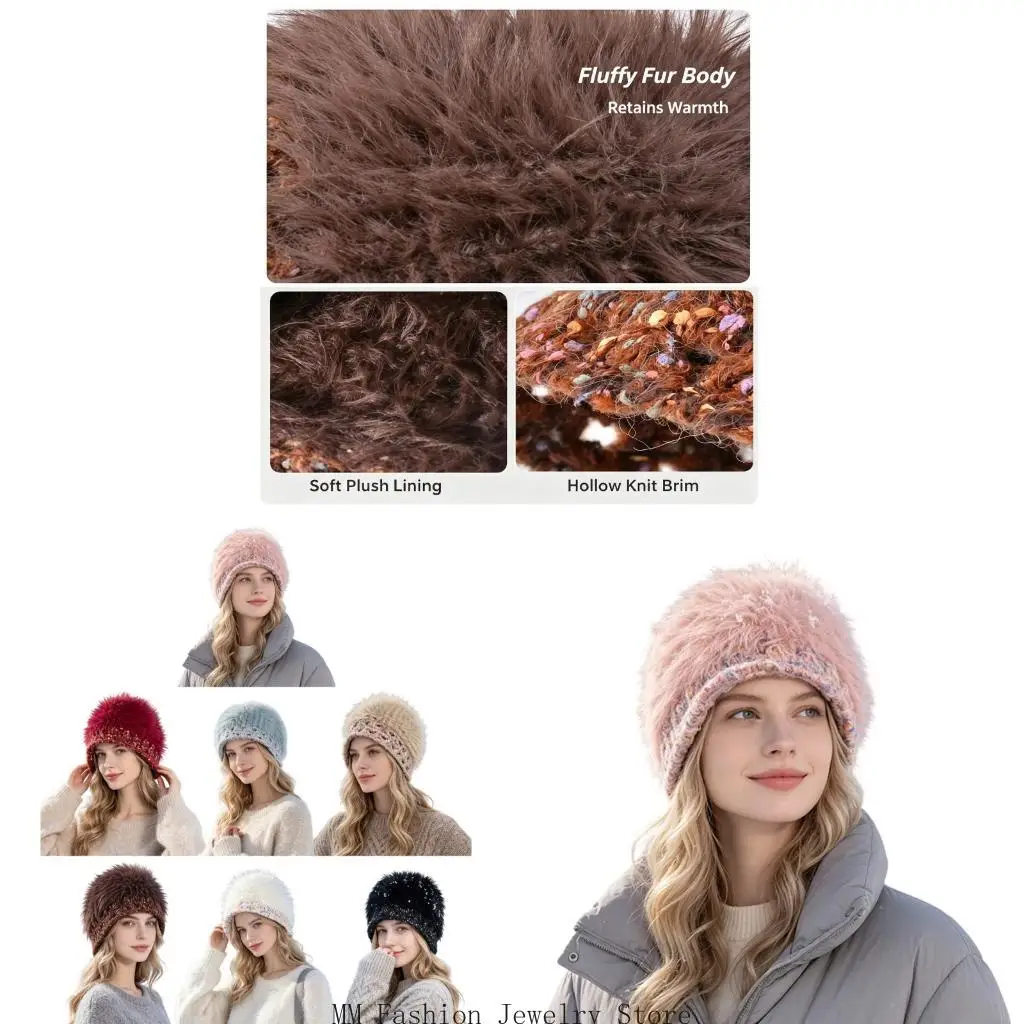 Soft Winter Bonnet Cap Headwear with Fuzzy Texture and Lower-Head Coverage D0UB