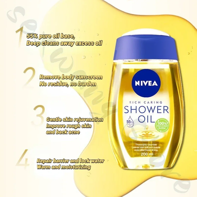 NIVEA Moisturizing and Nourishing Shower Oil 200ml Body Makeup Remover Deep Cleansing and Rejuvenating Shower Gel