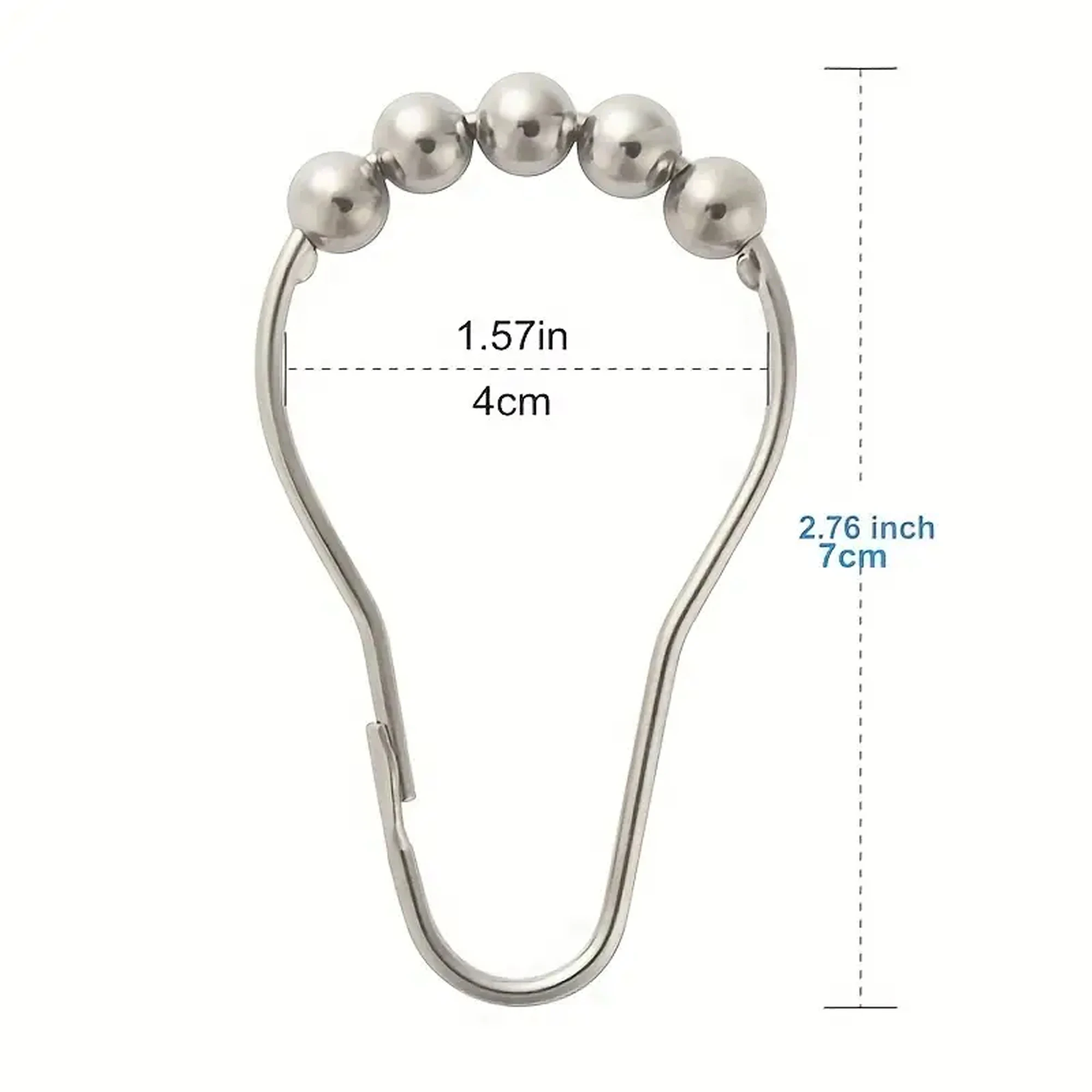12-piece set of gourd-shaped shower curtain rings with ball hooks, telescopic rod curtain hooks, stainless steel metal five-ball hanging rings, bathroom accessory hooks