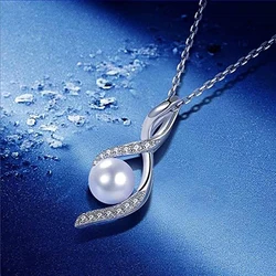 Huitan Chic Women Necklace with Imitation Pearl Silver Color O Chain Pendant Necklace Temperament Elegant Female Wedding Jewelry