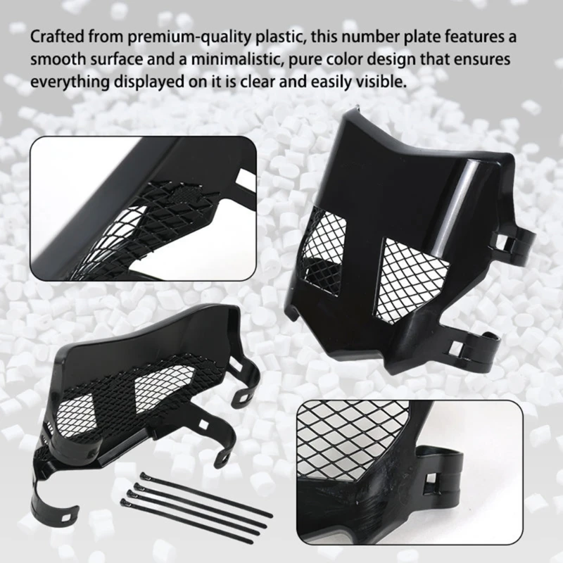 XA6H Vented Motorcycle Front Number Plate Cover in Black Plastic with Side Mount Point Structure for Sting Repair Work and