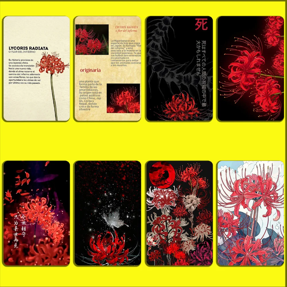 Red Spider Lily Flower of Hell Stickers For Debit Bank Credit Cards Metro Bus Pass Sticker Decoration Cover 4PCS Card Skin