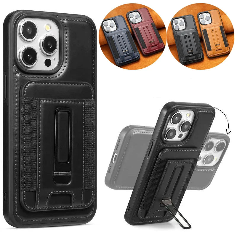 

Съемный чехол для телефона с магнитной картой для iPhone 16 Pro Max 15 14 Plus 13 Pro Series со скрытым складным держателем