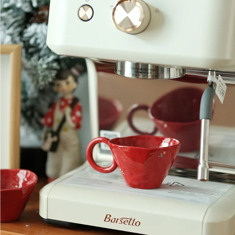 Hand Pinched Irregular Mug Red Macaroon Ceramic Mug Handle Water Cup Coffee Milk Cup Style Interesting Mug Coffee Cup Ornament