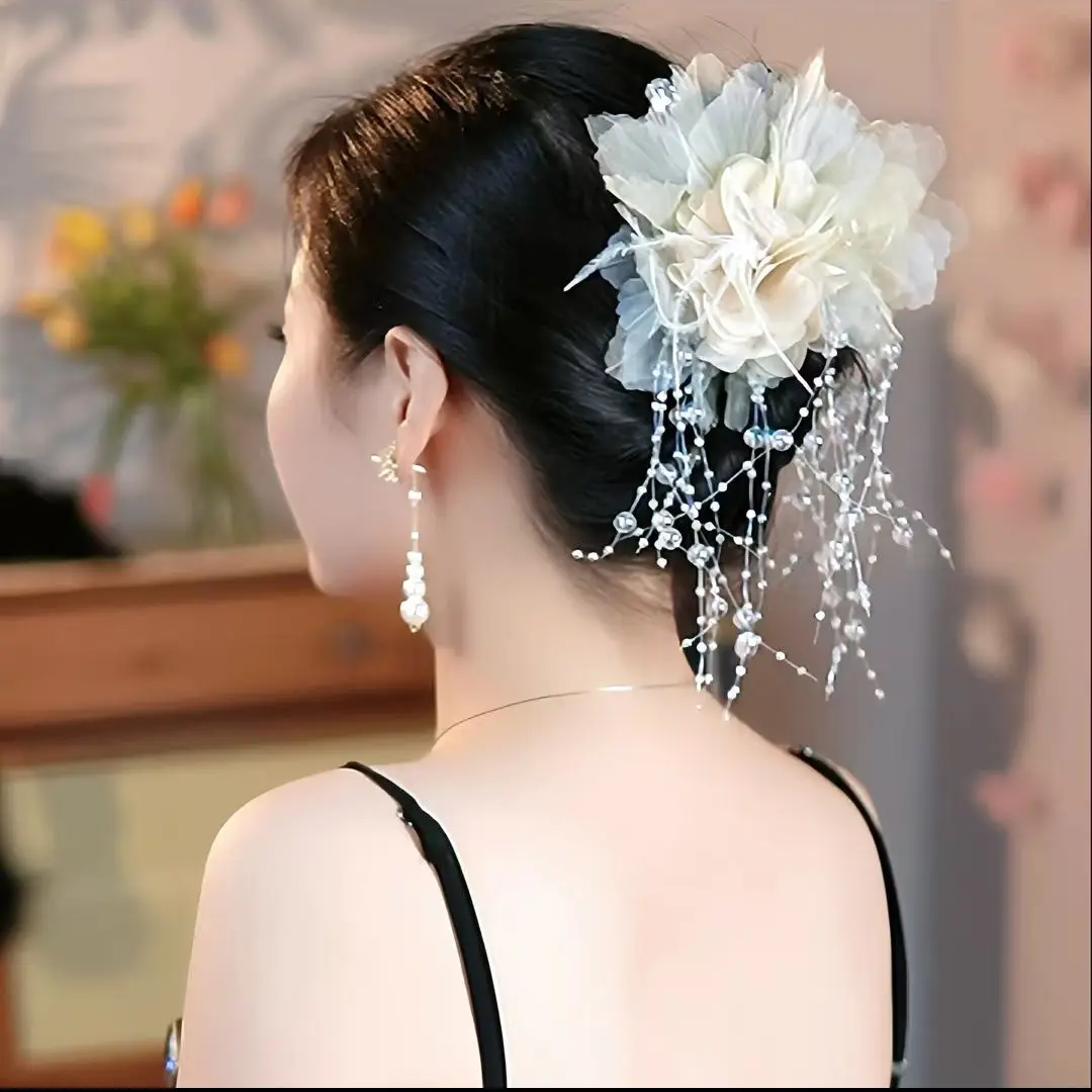 

Female New 2024 Accessories Elegant Luxury Bubble Beads Tassels Flower Hair Clip Women Shark Hair Claw Headwear Party Hairpins