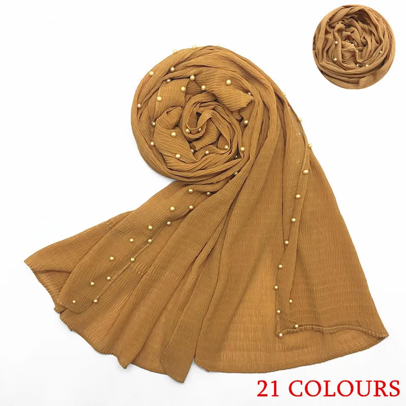 Pure Color Crumpled Pearl Chiffon Nail Pearl in Stock Scarf Silk Scarf Factory Direct Supply Multi-Color Variety Headcloth Ladie