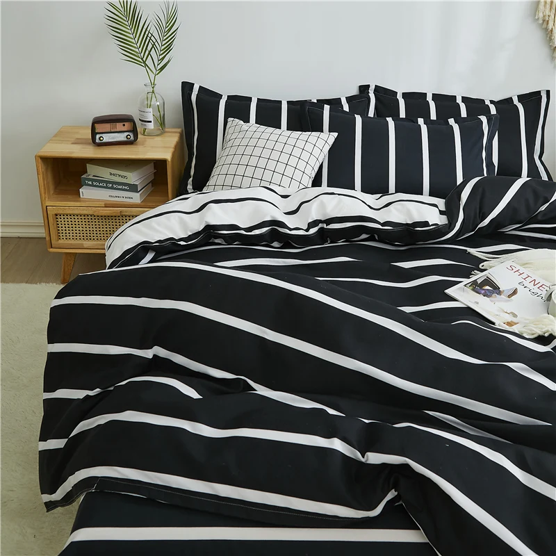 Black White Stripes Printed Duvet Cover Set Nordic Simple Reversible Bedding Set Queen King Size Quilt Covers with Pillowcase