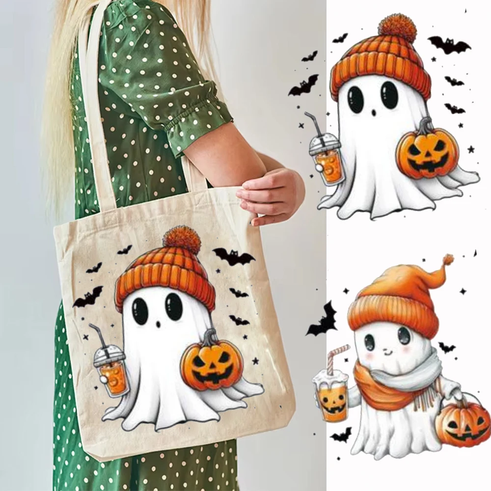 

Halloween Bag Cute Halloween Ghost Printed Tote Bags Women's Spring and Summer Canvas Shoulder Bags Shopping Bags