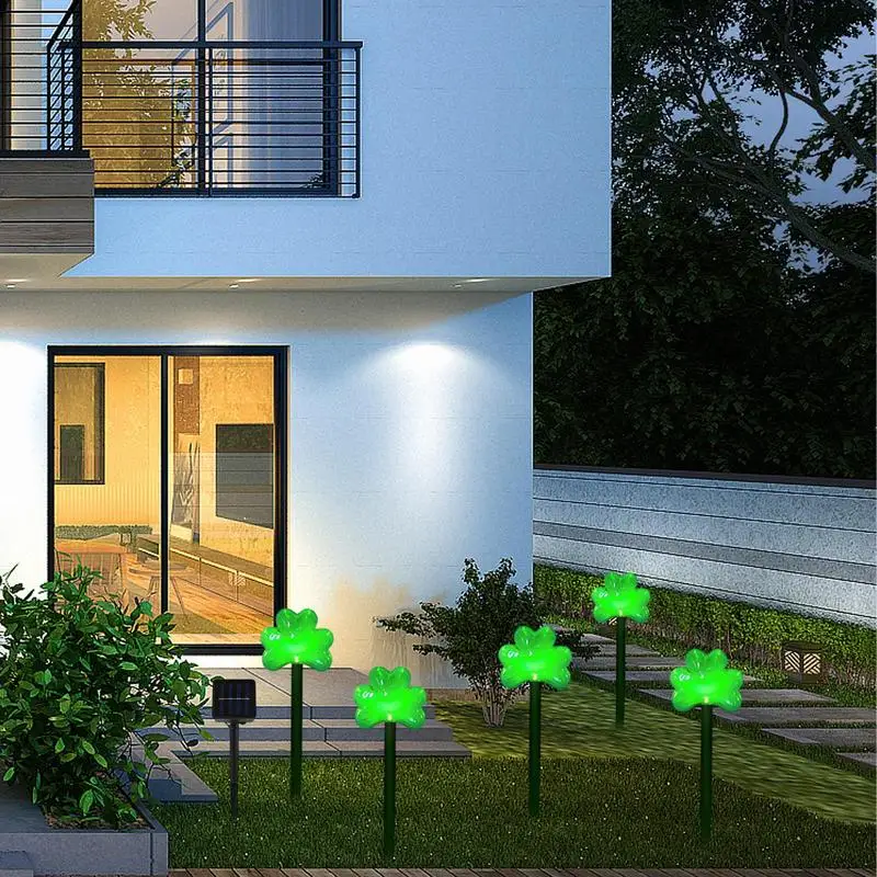 St Patricks Day Shamrocks Lights Garden Decor Solar Powered Stake Lights Yard Art St Patricks Day Decorations Lucky Sign Green
