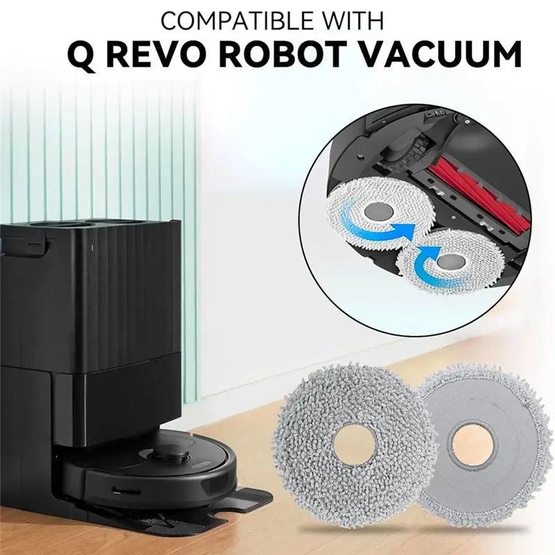 ABUD 8x Microfiber Vacuum Mop Cloth Pads for Roborock Q Revo Qrevo MaxV Robot Vacuum Reusable Washable