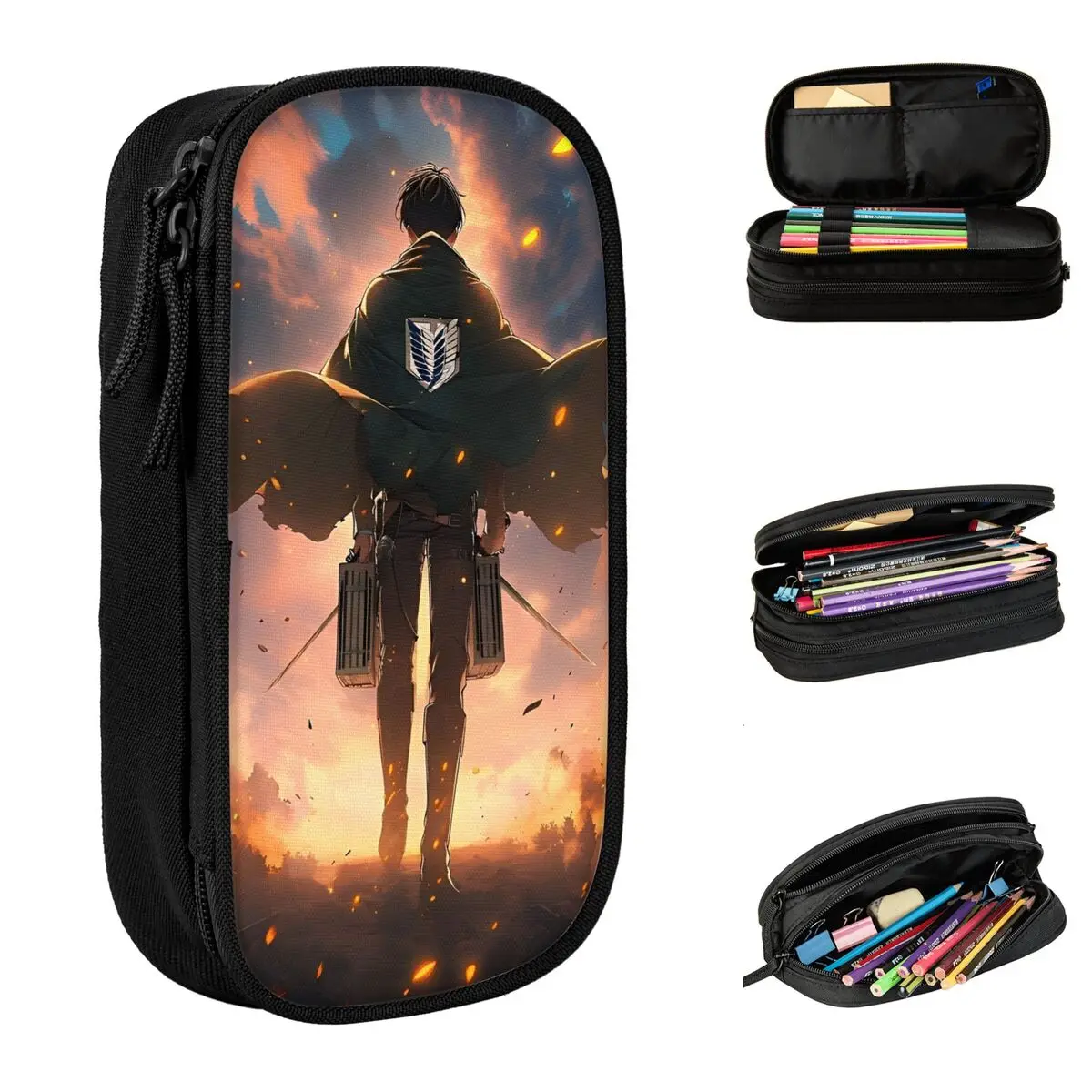 Levi Ackerman Popular Anime Pencil Case Back To School Pencil Cases Double Layer Boy Girl Large Capacity Pen Box School Supplies