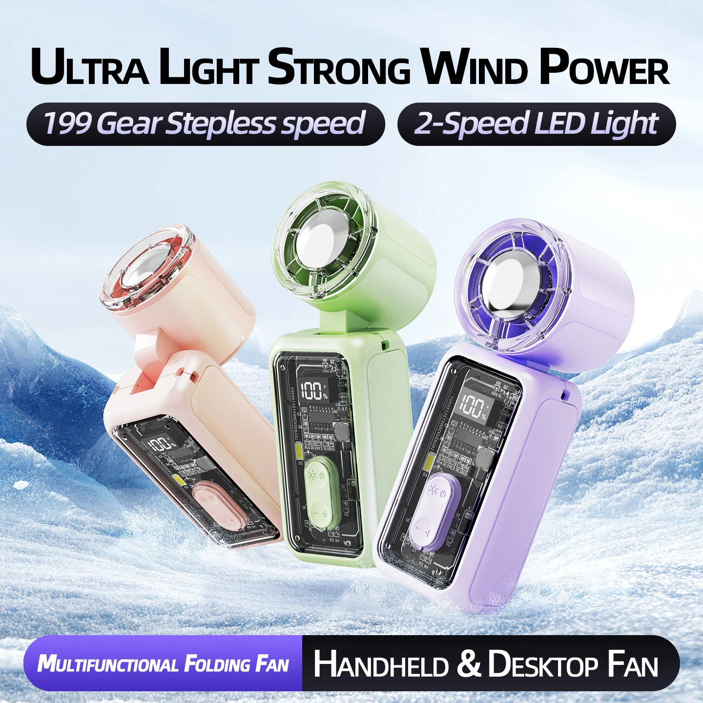 High Wind Velocity Pocket Mini Hand Fan USB Rechargeable Lightweight Cordless Portable Air Cooler Powerful Mini Wind Cannon For