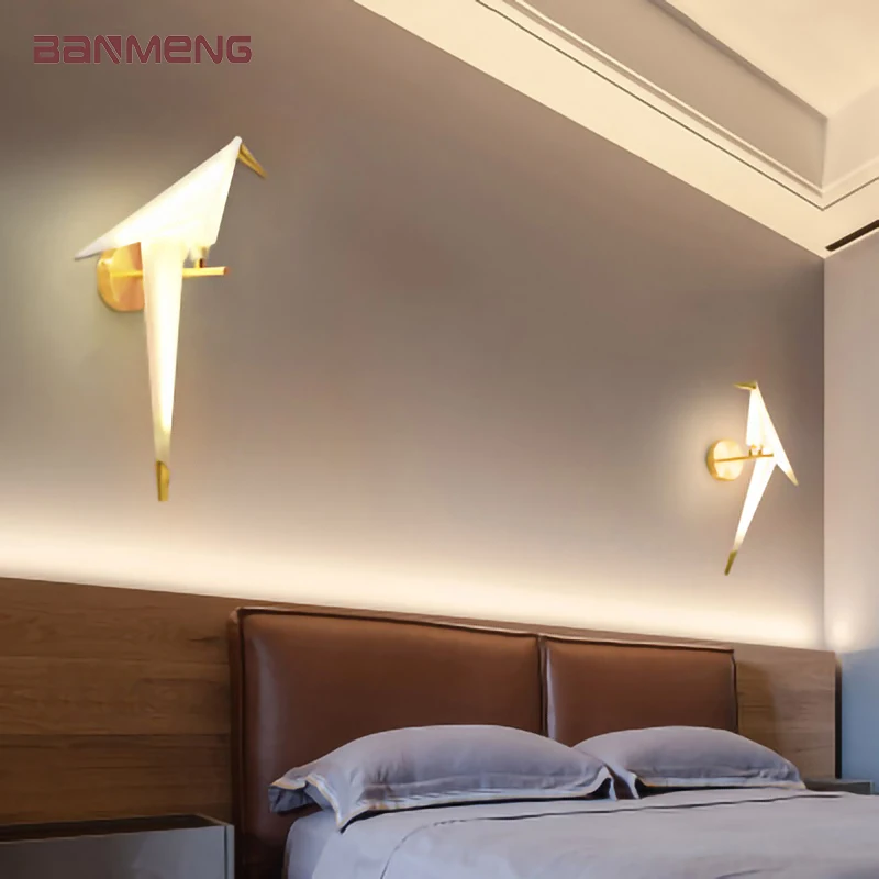 Lámpara de pared LED de lujo, luz moderna con soporte para mesita de noche, dormitorio, sala de estar, loft, accesorio de decoración, Little bird,