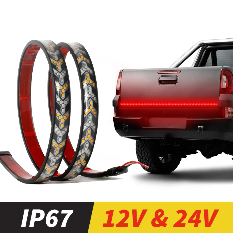 

12V 24V Universal 60" Truck Tailgate Light Bar Single Row Strip with Red Running Brake Lights Turn Signal Reverse Light