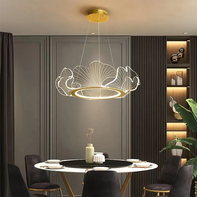 Postmodern Creative Acrylic  Light Guide Plate LED Light Lotus Leaf Pendant Lamp Luxury Livingroom Diningroom Bedroom Chandelier