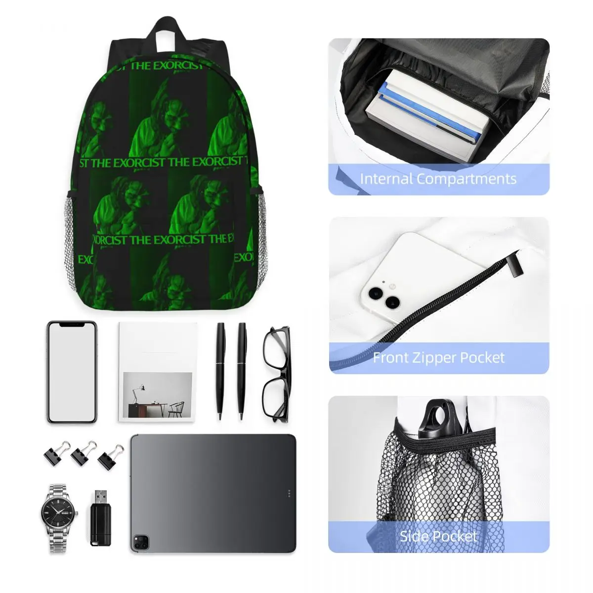 The Exorcist Grüner Rucksack, heißer Verkauf, Tagesrucksack, großes Fassungsvermögen, für Jungen und Mädchen, Büchertasche, Umhängetaschen für Männer und Frauen, Schultasche