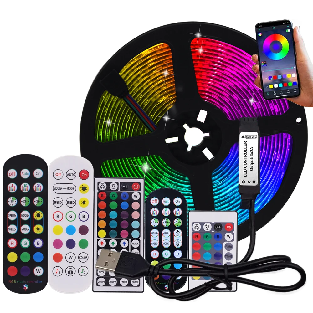 5V RGB LED Strip Light 5m 10m USB Remote Control SMD 5050 Lights LED Tape Backlight For TV Holiday Decor 0.5/1/2/3m Black PCB