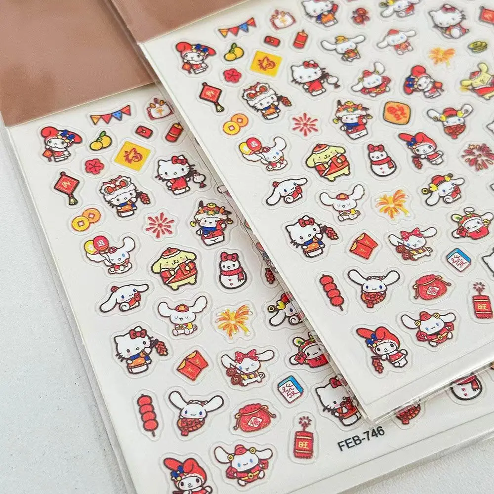 1 sheet New Year Nail stickers Sanrio New Year Kitty nail decoration small pattern diy transparent waterproof small stickers