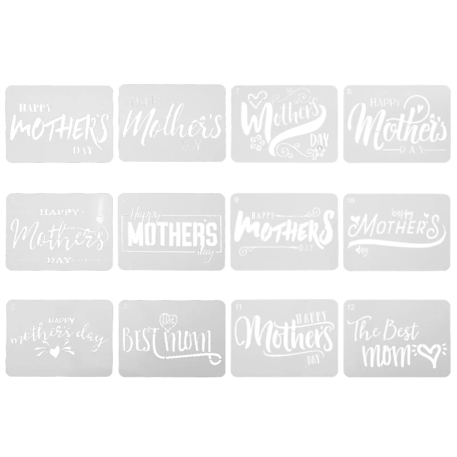 12Pcs Mother's Day Hollow Out Painting Stencils DIY Wall Art Templates Drawing Craft Supplies Creative Handicraft