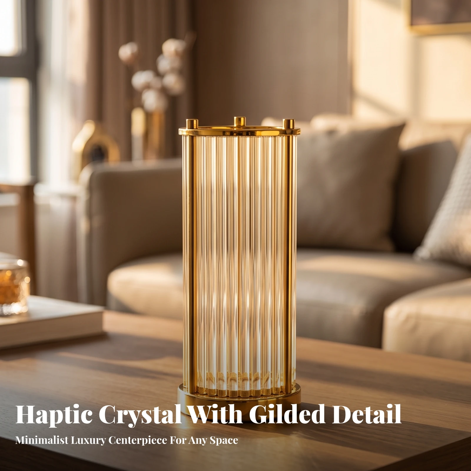 Ribbed Vase with Metal Frame Clear Fluted Vase with Gold Base Vessel Sturdy Decor Minimalist for Decorators, Tabletop