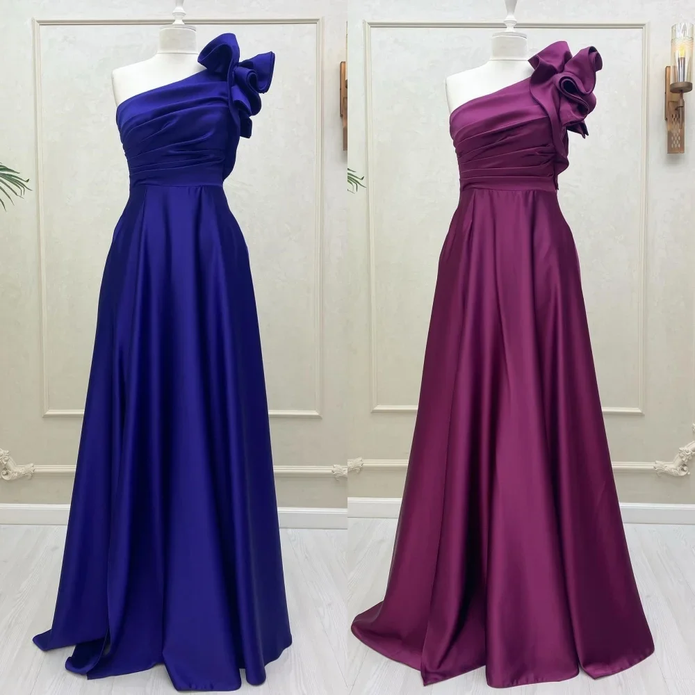 

Customized Formal Dress Evening Prom Gown Women Classic Pleat Flower A-line One-shoulder Long Dresses Exquisite Modern Styl