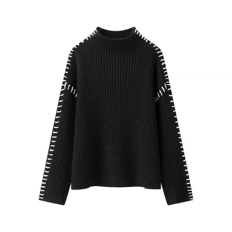 2026 Autumn/winter Korea Style Fashion Wear Round-neck Knitted Sweater Warm Versatile Color-blocking Patchwork Women's Sweater
