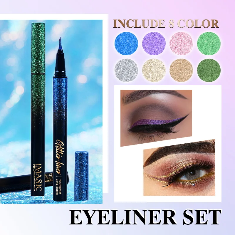 IMAGIC 8 Color Glitter Eyeliner Set Long Lasting Eye Makeup Waterproof Eyeliner Highly Pigmented EY-360