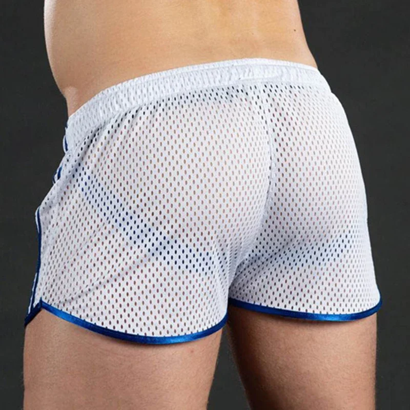 Men Sexy Quick Drying Sports Shorts Fitness Training Gym Casual Mesh Breathable Soft Beach Trunks Short Pants Clothing Underwear