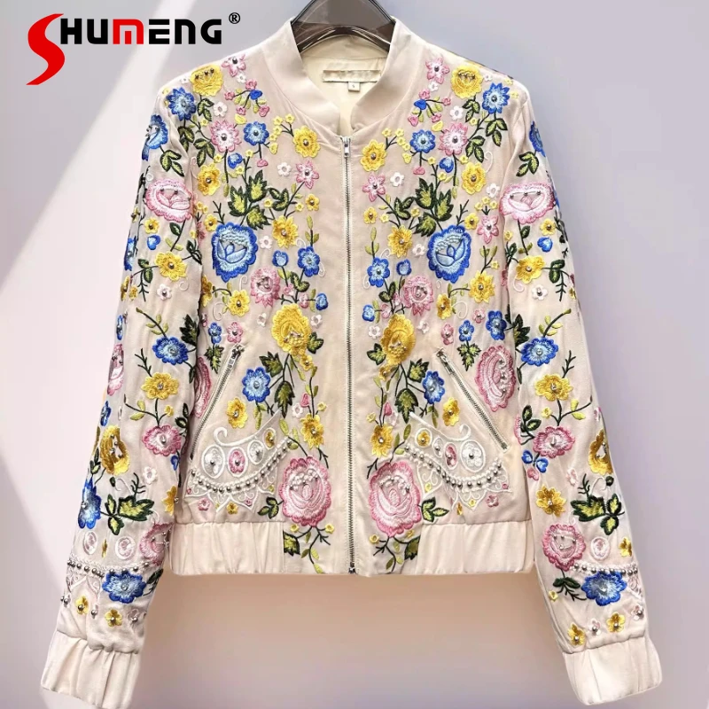 

Women's 2026 Spring Autumn New Fashion Embroidery Beaded Tops Rhinestone Decoration Coats Long-sleeve Versatile Comfort Jackets