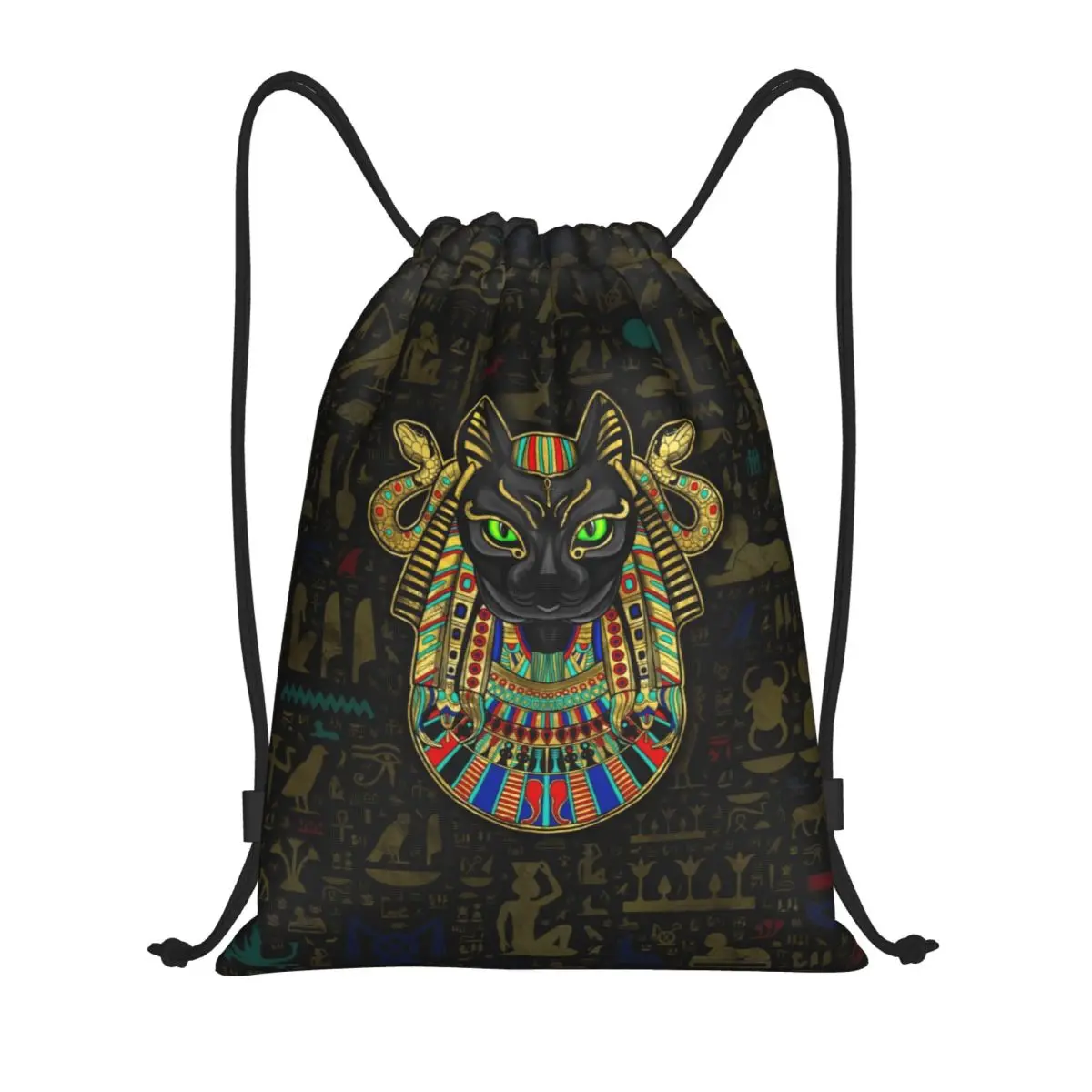 Hieroglyphics Bastet Egyptian Goddess Drawstring Bag Men Women Portable Sports Gym Sackpack Shopping Storage Backpacks